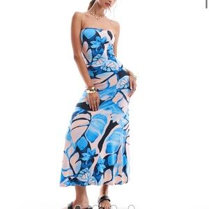 ASOS Strapless Blue and Pink Floral Dress